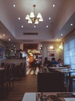LED lights illuminating a cozy interior dining area.