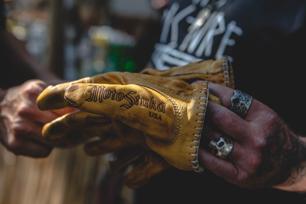 brown leather gloves