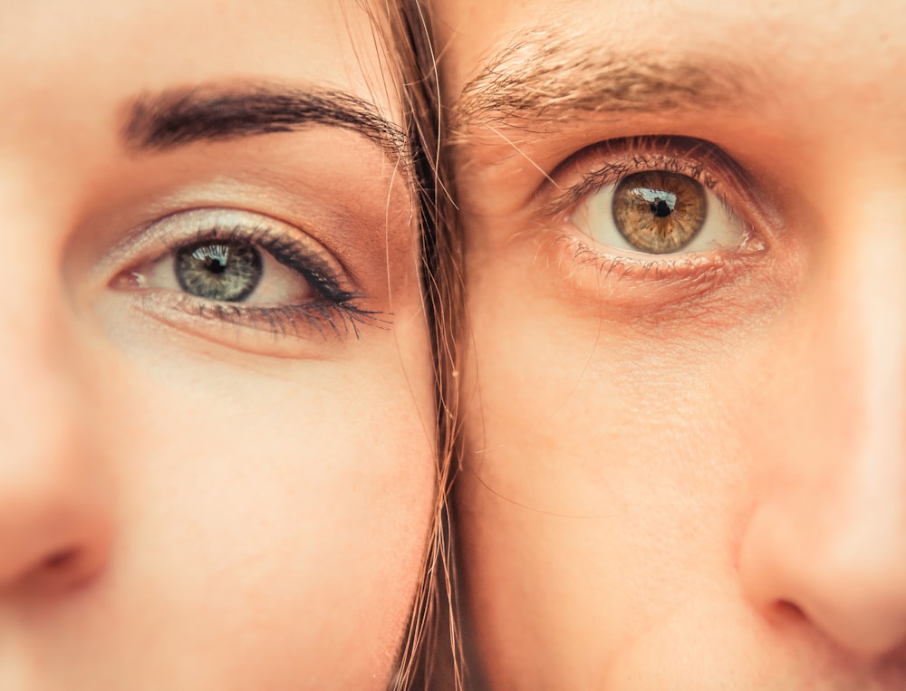 two person's brown and blue eyes
