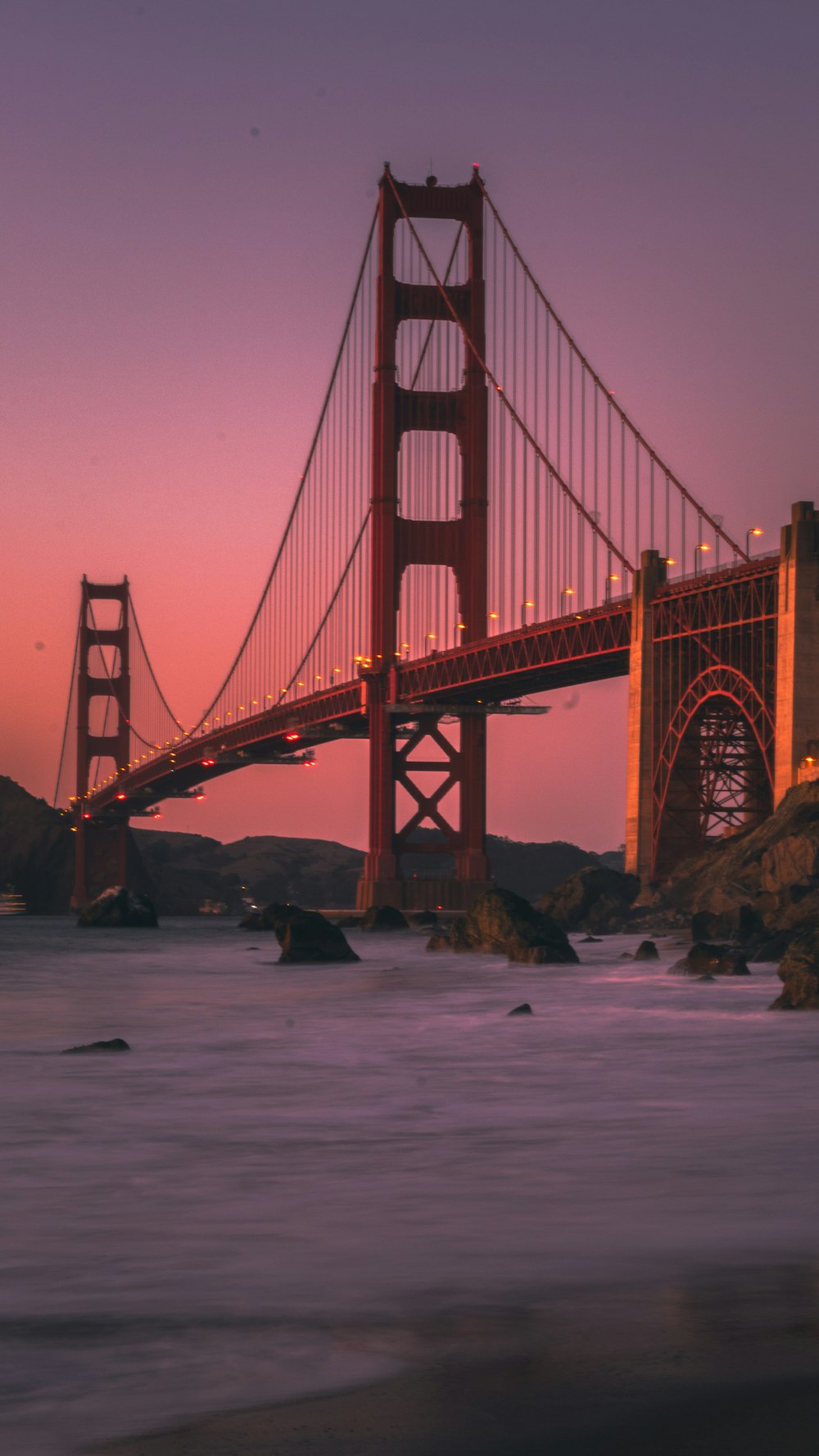 Golden Gate Bridge during sunset