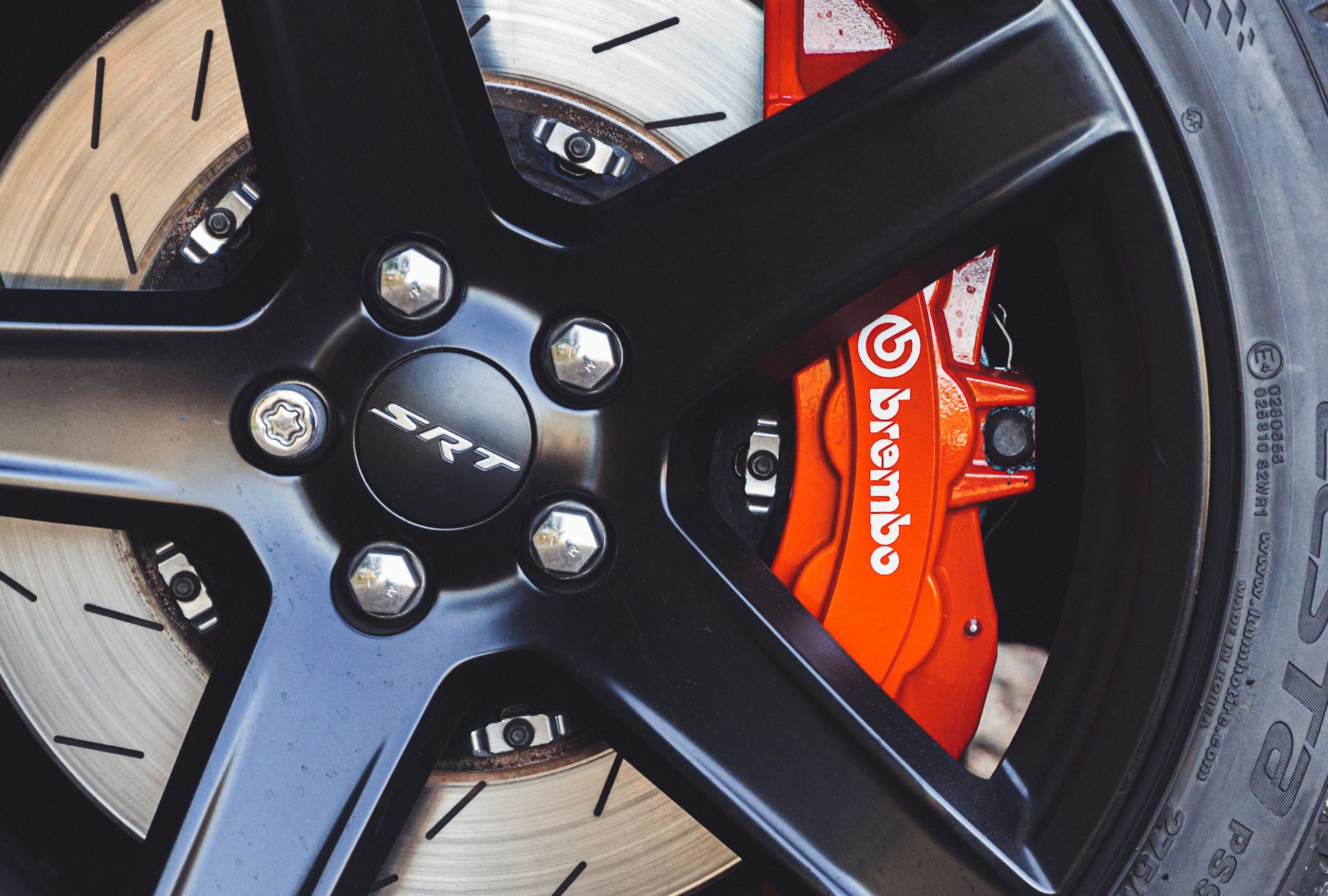 black SRT car wheel and tire