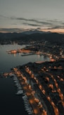 an aerial view of a marina at night