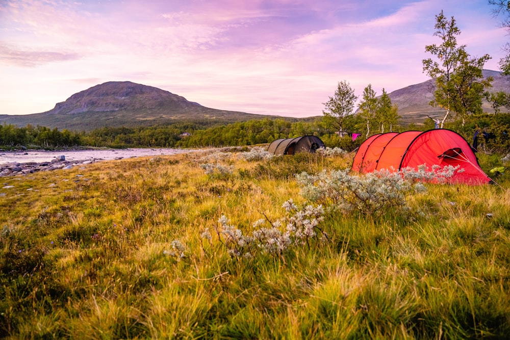 red and orange camping tent