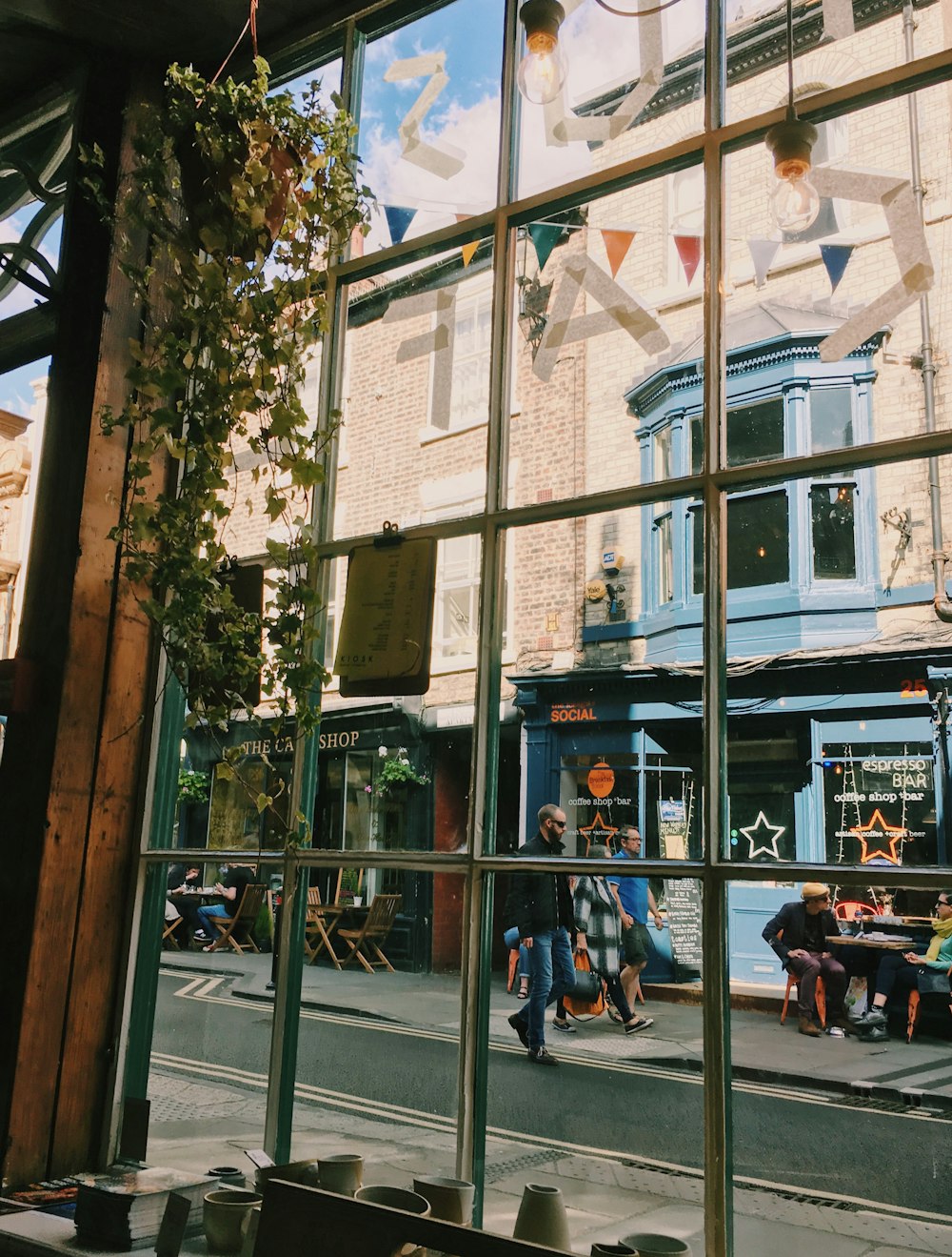 glass window with gray frame