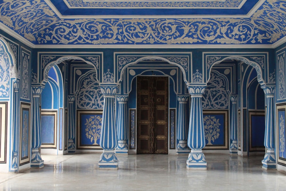 blue and white concrete building