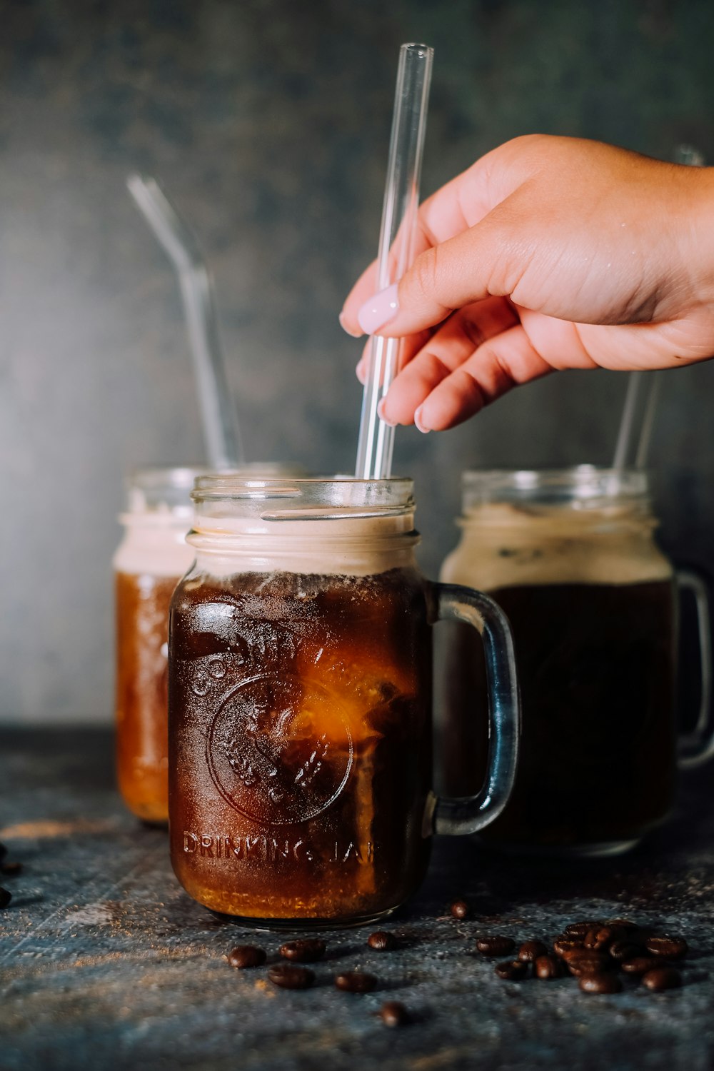 clear-glass mugs with beverage