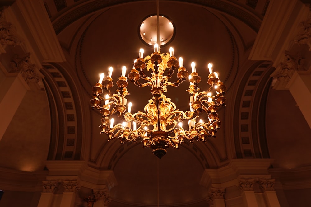 turned-on chandelier