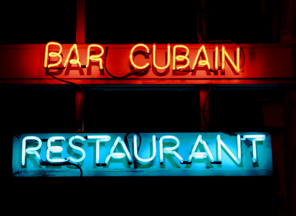turned-on Bar Cubain Restaurant neon sign
