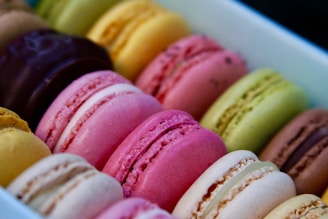 assorted-color French macarons