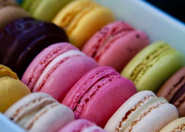 assorted-color French macarons