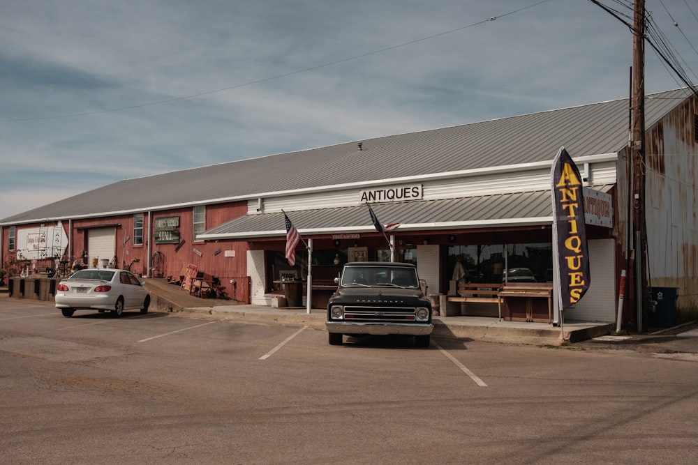 parked pickup truck near building