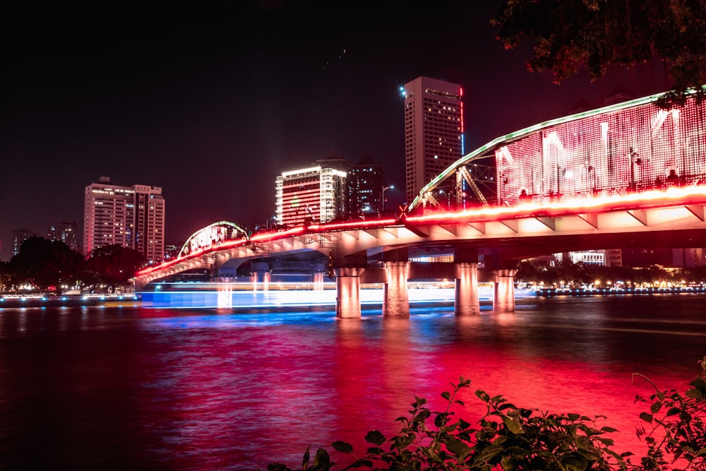 arch bridge with red lights