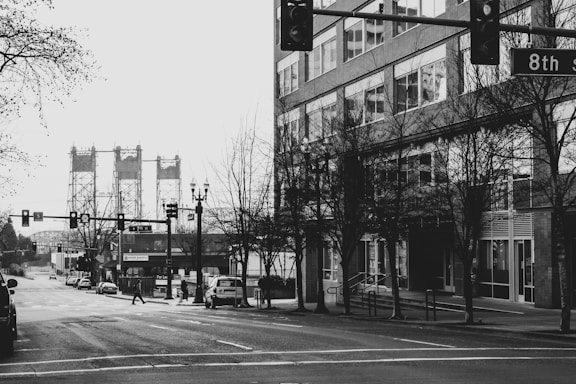 grayscale photo of street