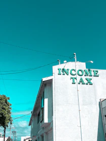white and blue Incom Tax building
