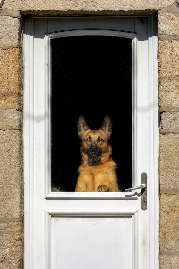 Anxious dog waiting alone by door
