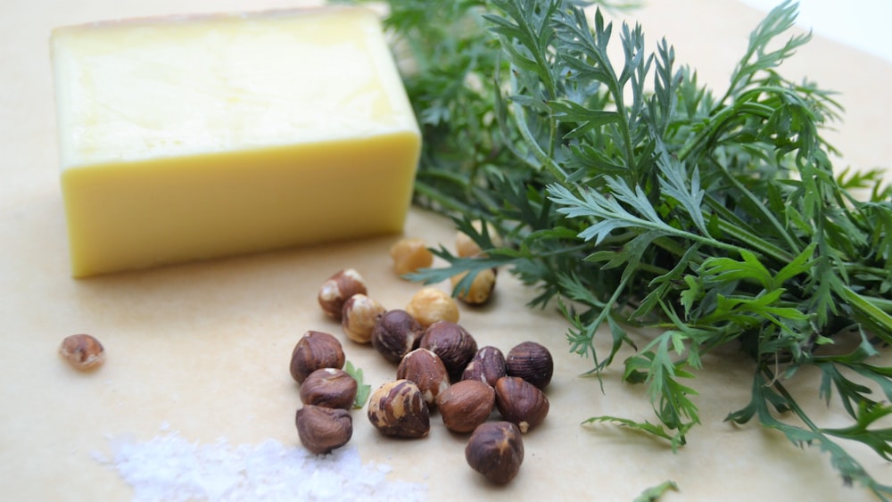 brown seed and green herbs