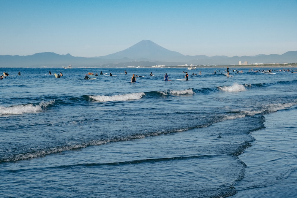 people swimming at sea during daytime