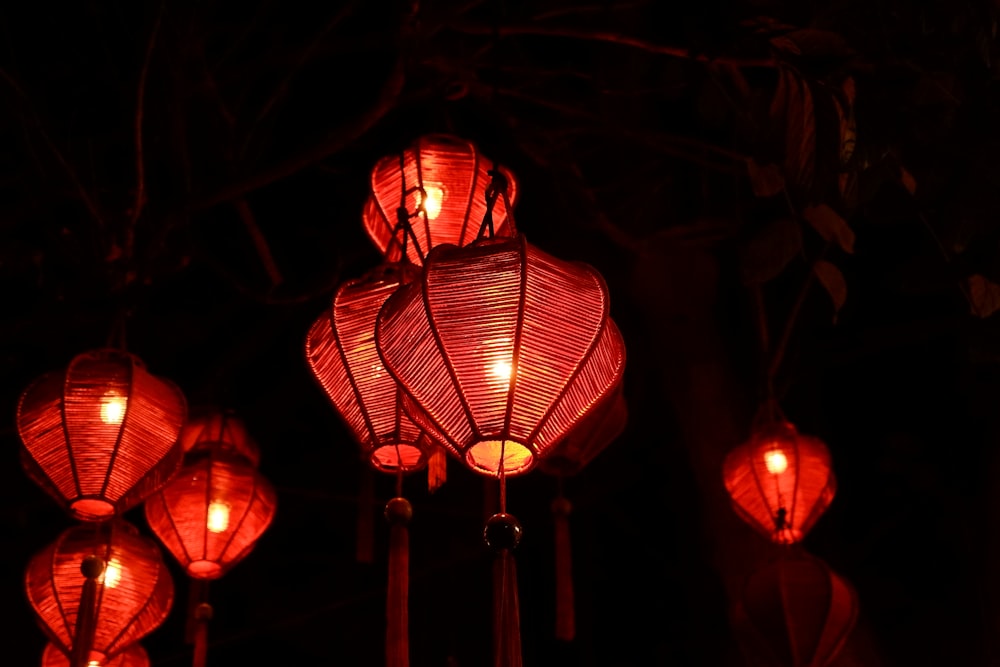 lighted red lanterns
