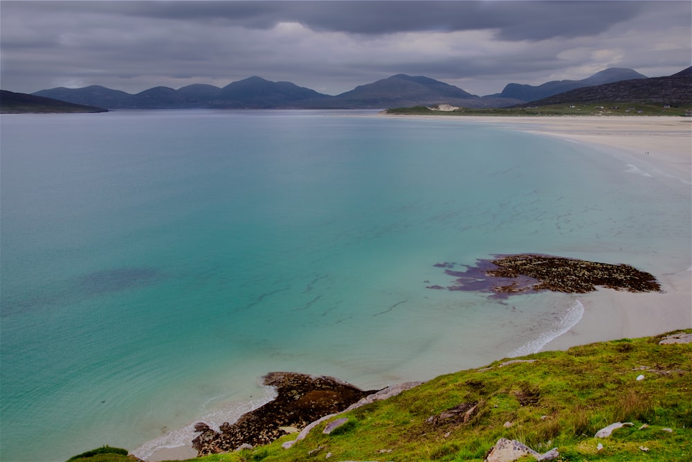 high-angle photography of blue beach