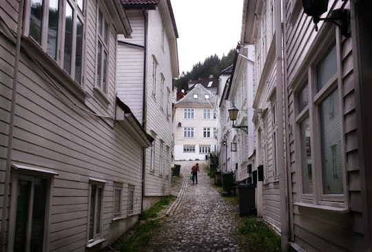 pathway near white houses in Bergen Norway
