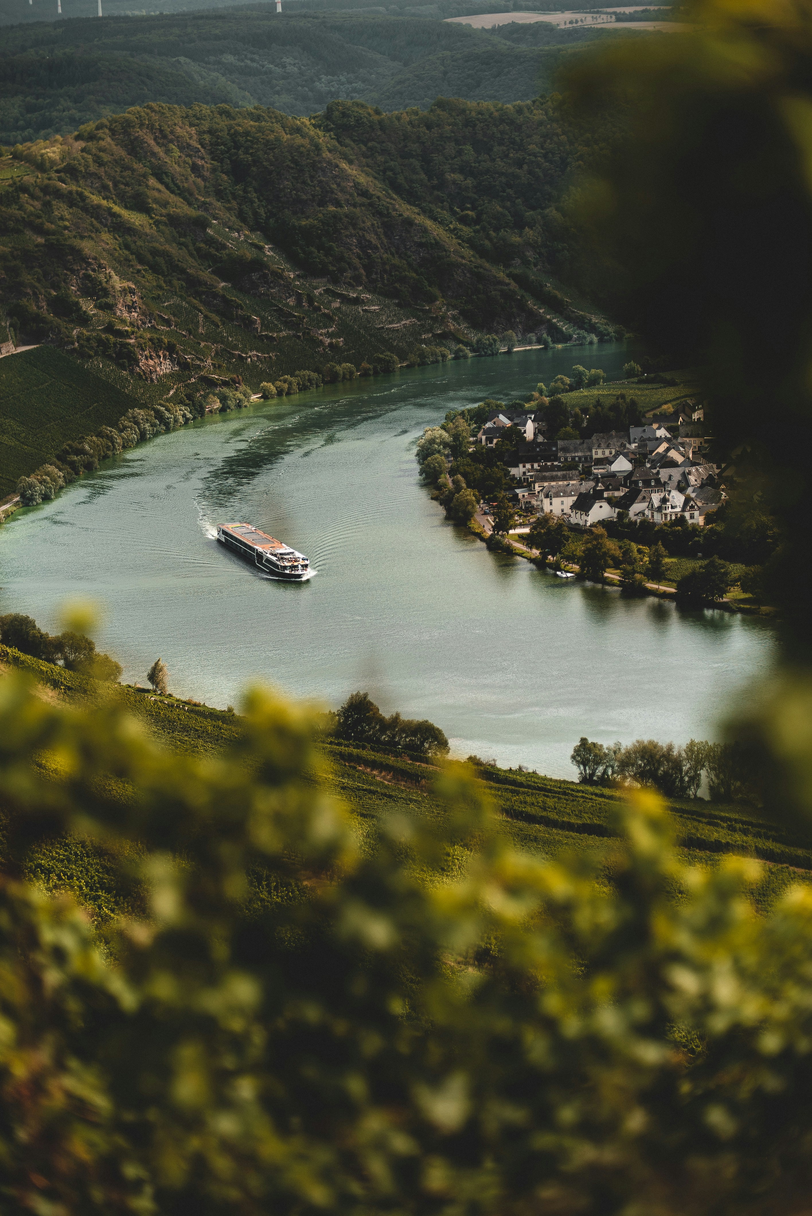 aerial view of boat on river