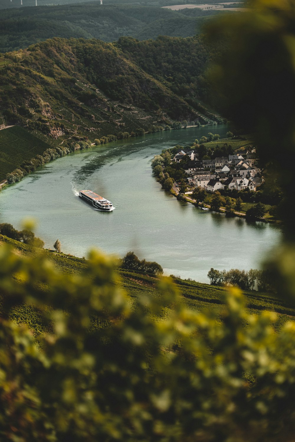 aerial view of boat on river