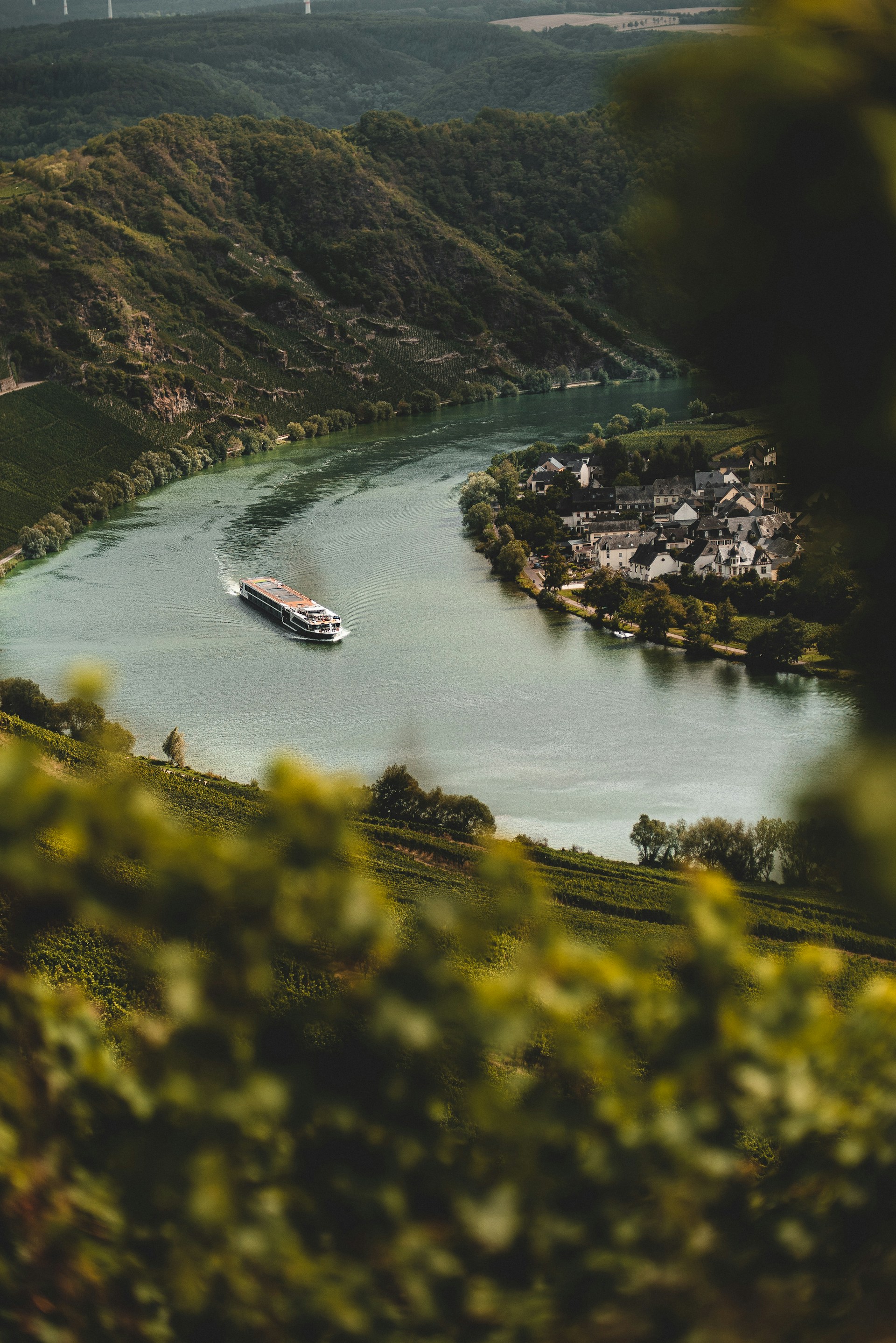 aerial view of boat on river