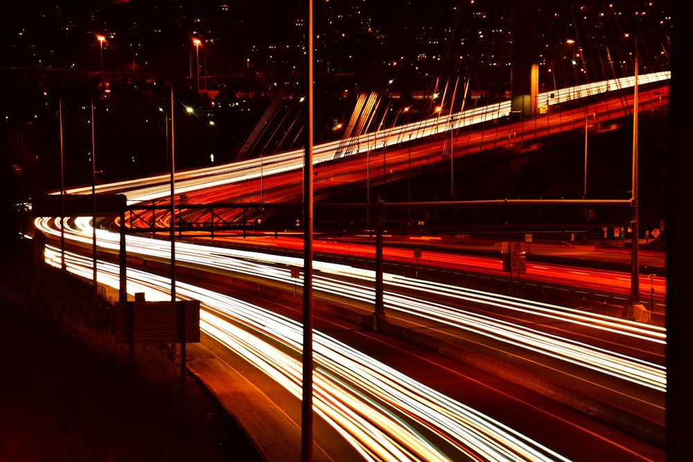 time-lapse photography of road during night time