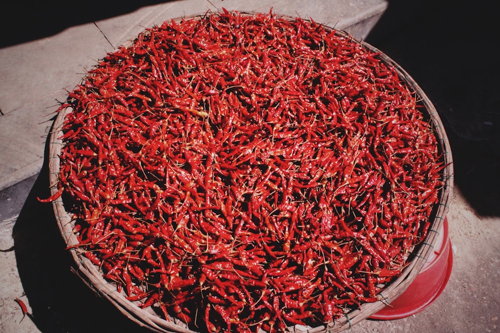 spice on winnowing basket on gray surface