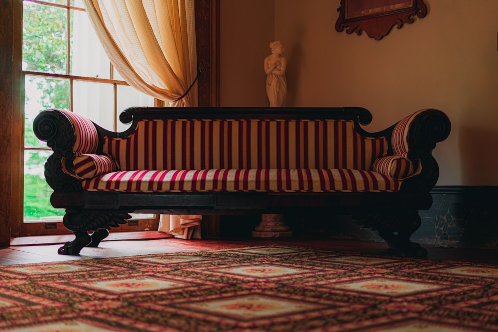 red and white striped sofa