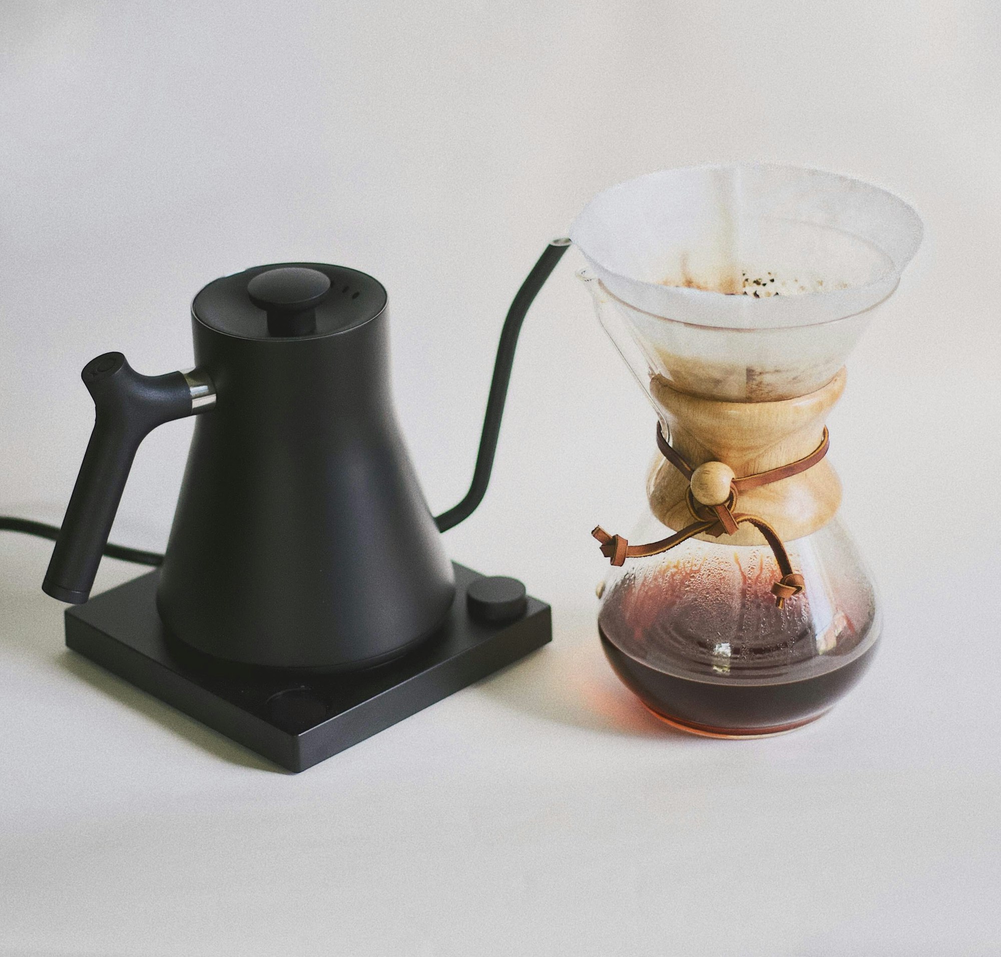 Chemex coffee being brewed.