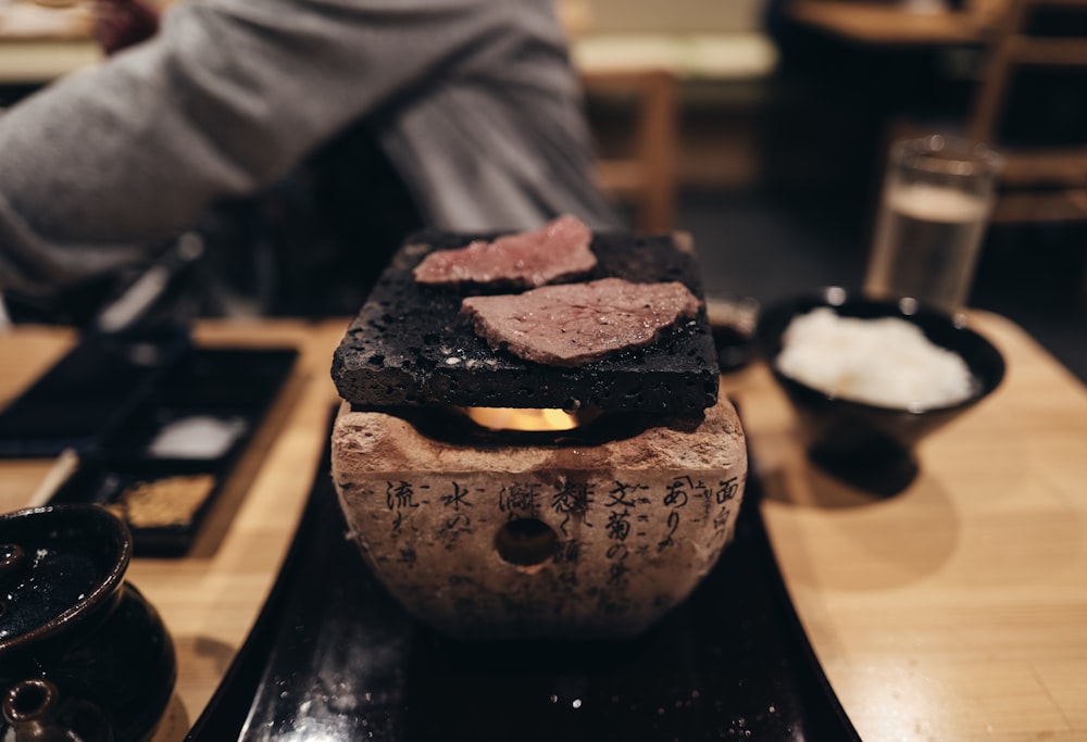 two meat slices on stone