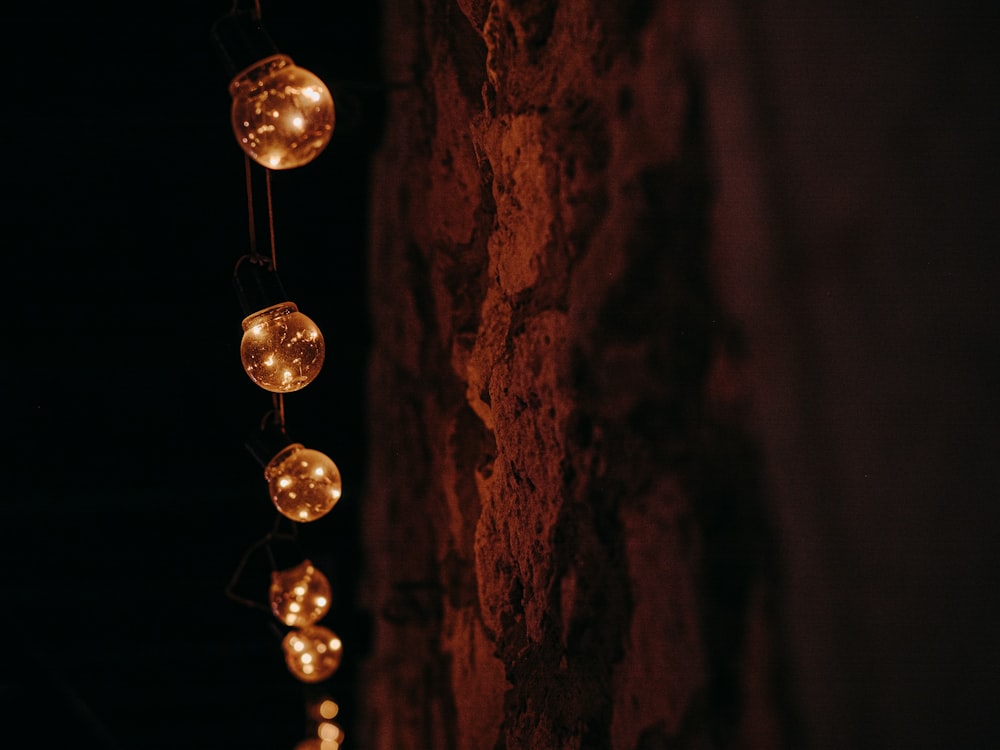 iridescent string lights by wall