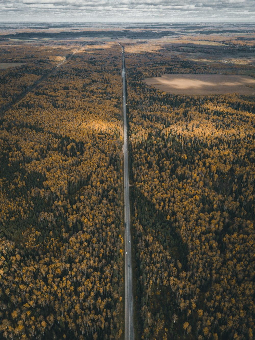 straight road between body of water