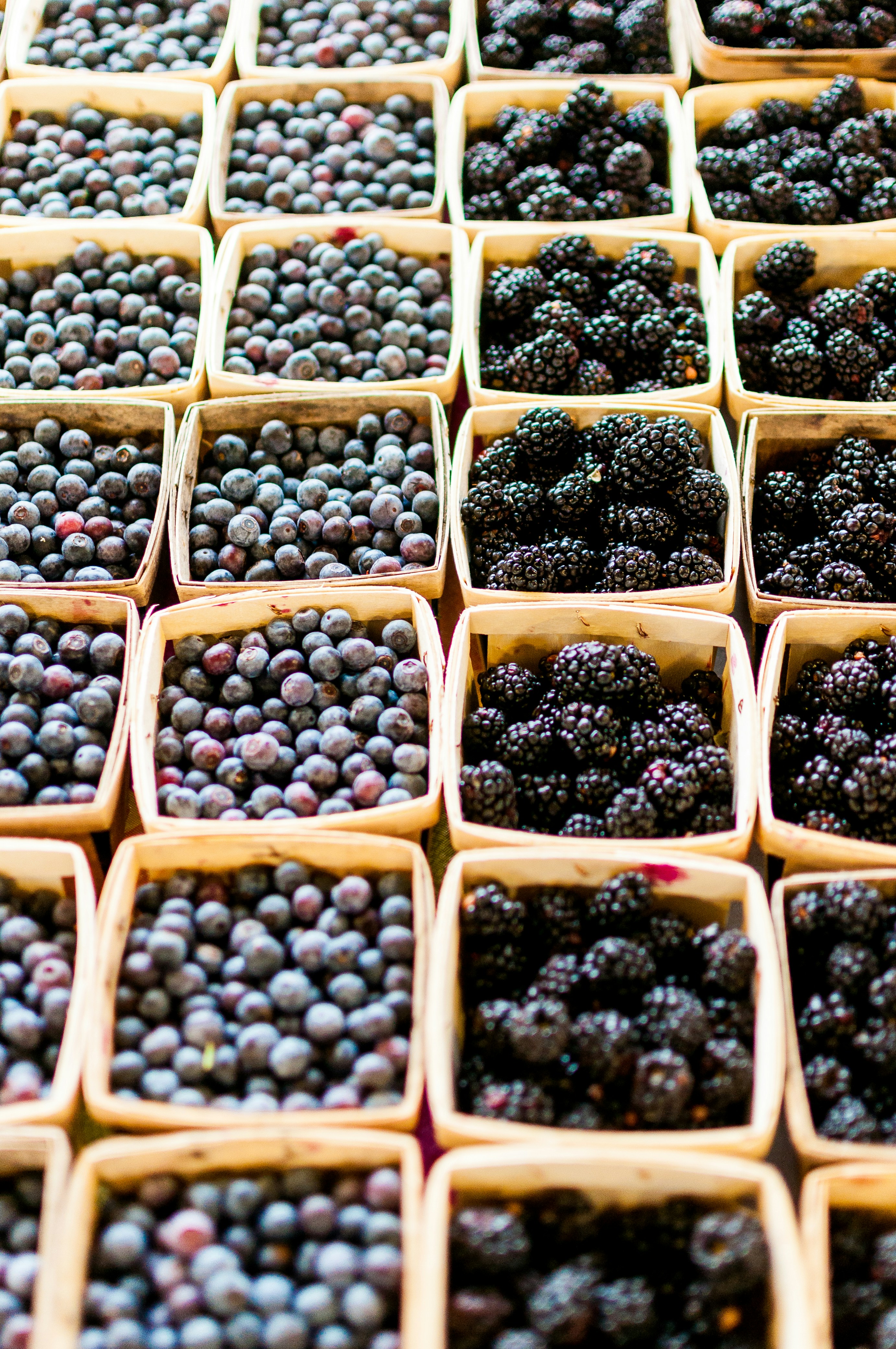 Baskets of berries-blue and black to be exact-from the local farmer's market in Johnson City, Tennessee!