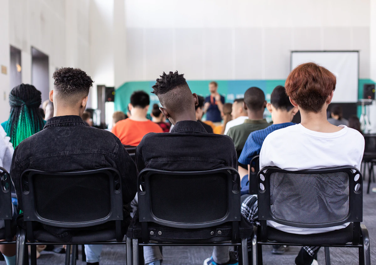 Students participating in a classroom exchange