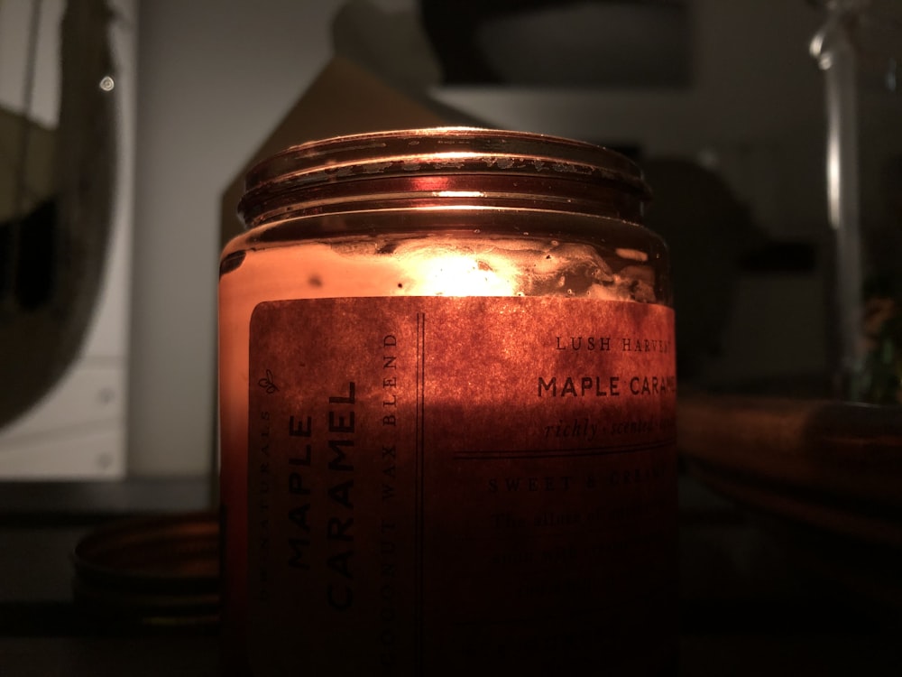 maple caramel scented candle jar