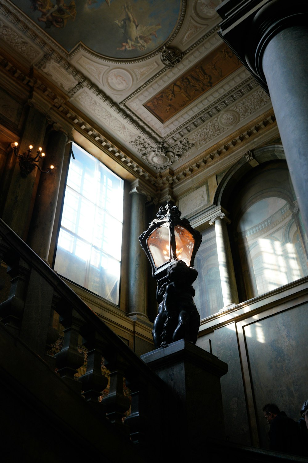 gray LED sconces and stairs