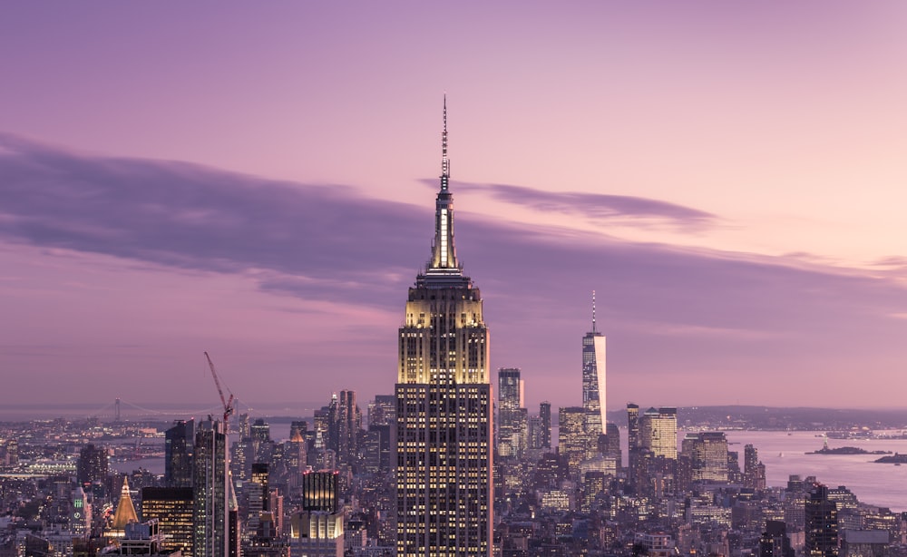 cityscape under purple sky