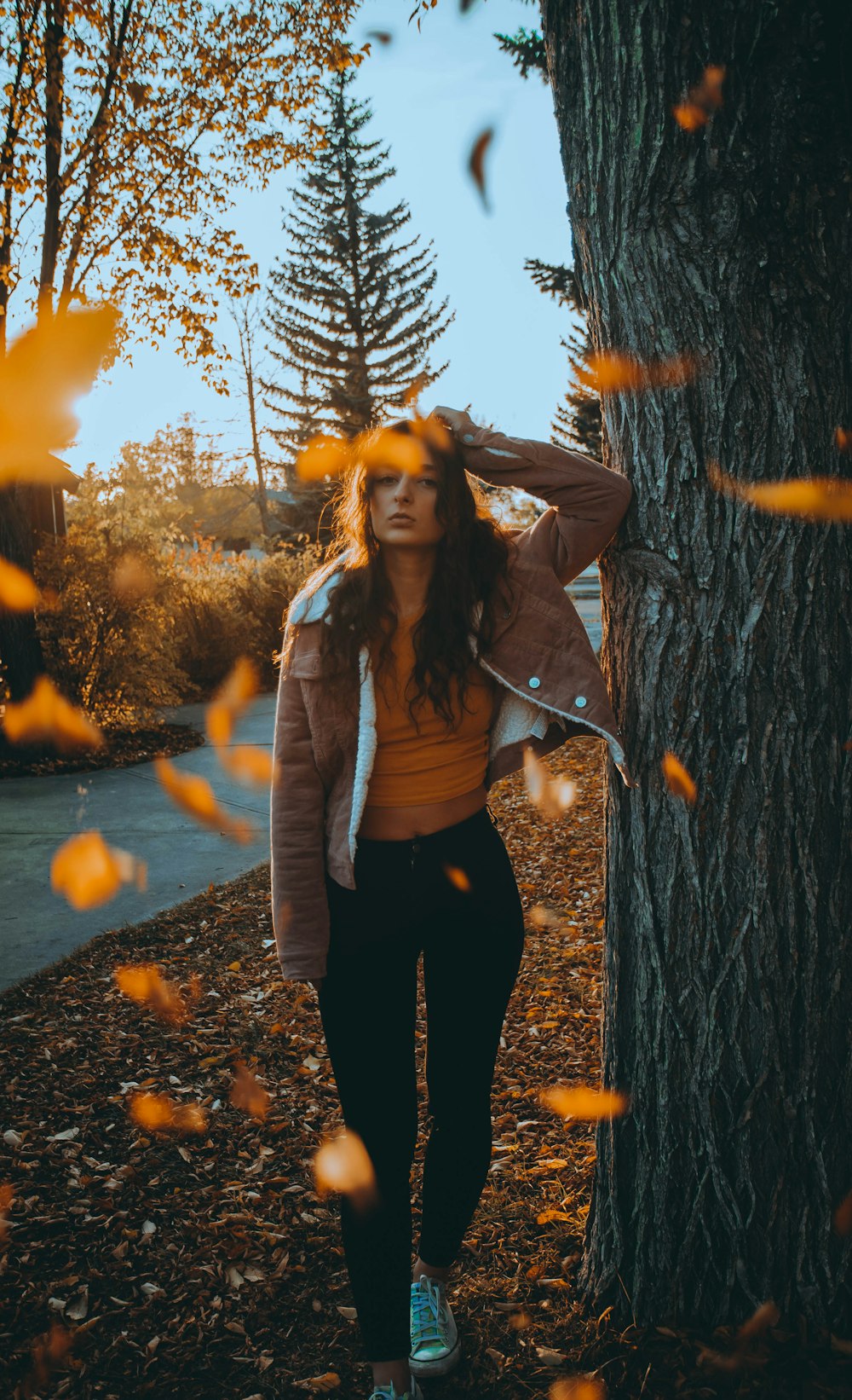 woman in brown jacket