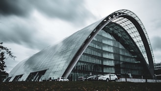 grayscale photography of building