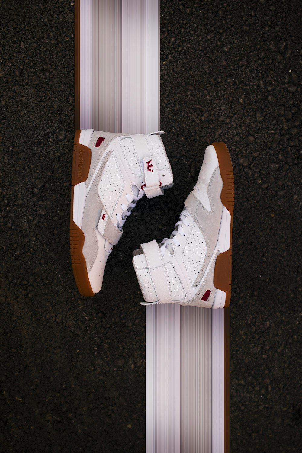 brown-and-white Nike Lebron James shoes
