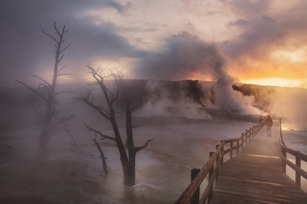 person near geyser