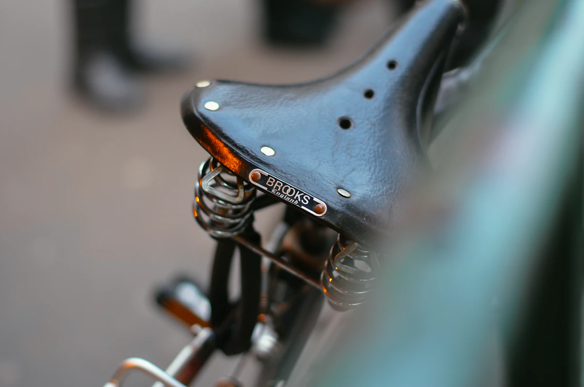 Close view of a black bicycle saddle
