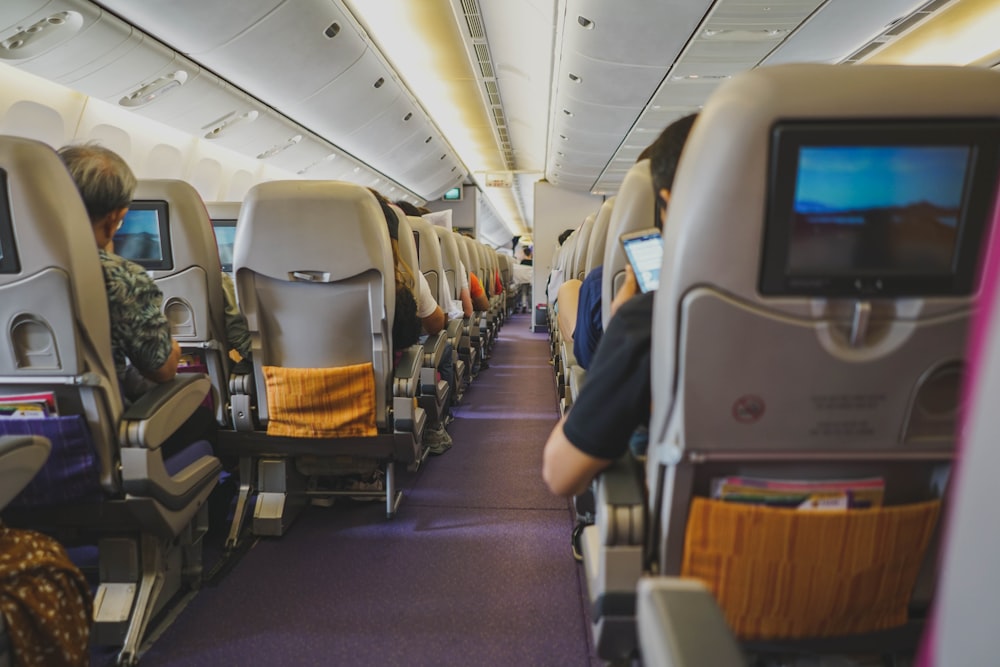 people sitting on chairs inside airplane