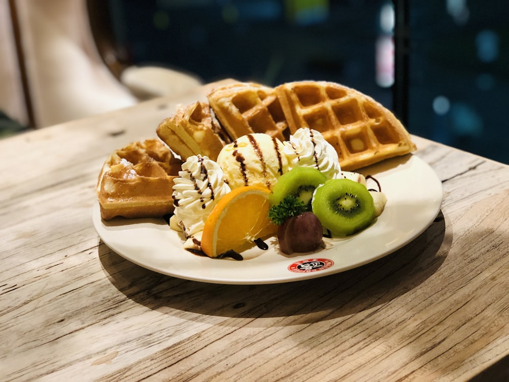 cooked waffles with ice cream