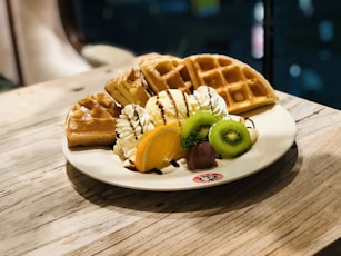 cooked waffles with ice cream
