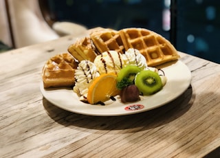 cooked waffles with ice cream