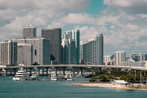 gray and white concrete high-rise buildings under white sky