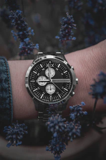 gray chronograph watch